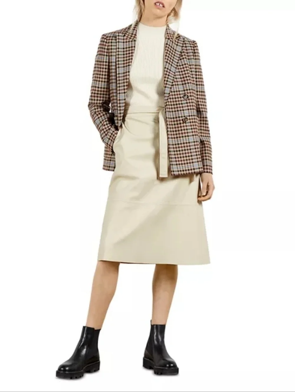 Ted Baker Cream and Gray Monogram Fringe Scarf